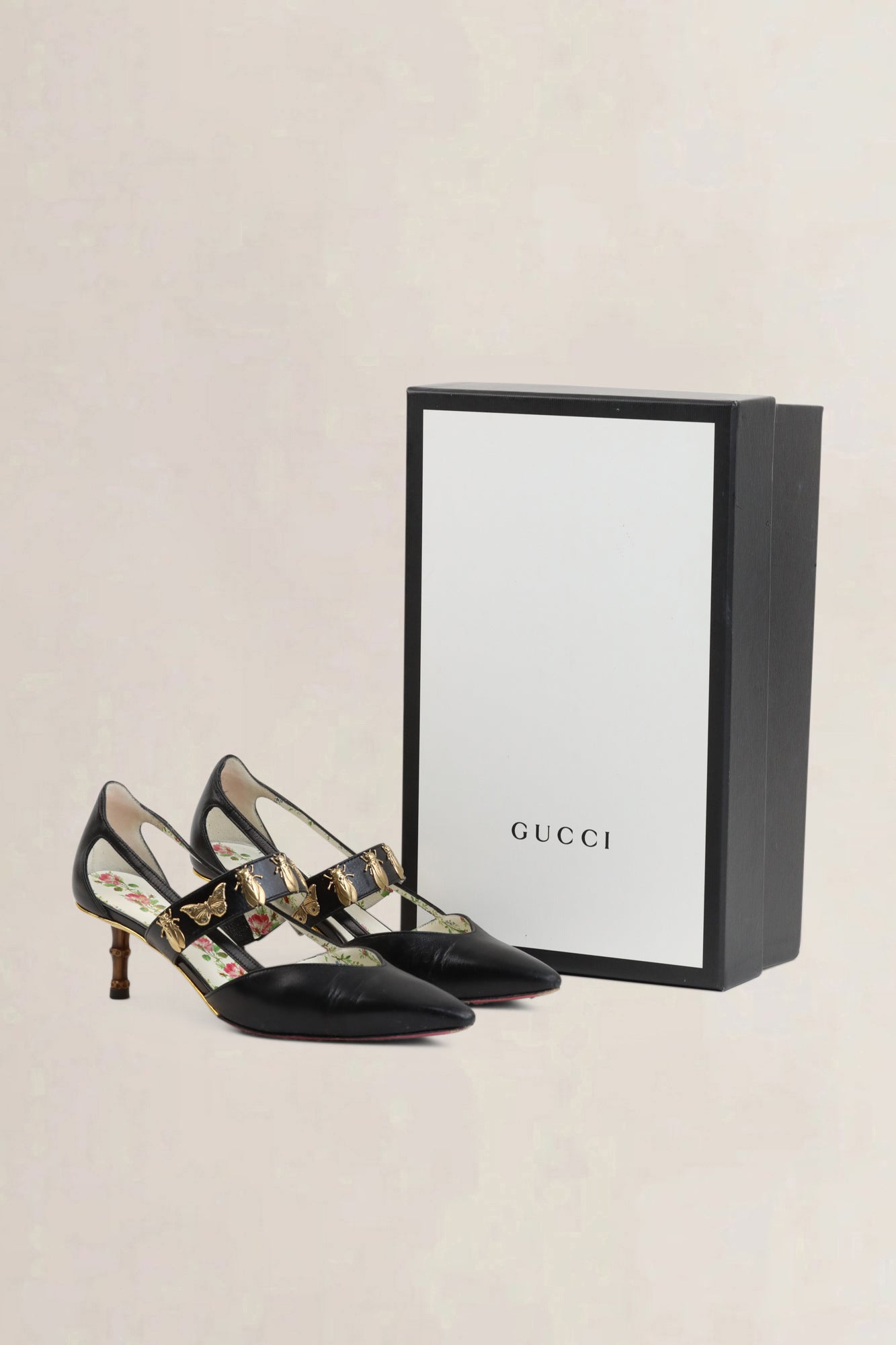 Black Leather Cutout Bamboo Pumps