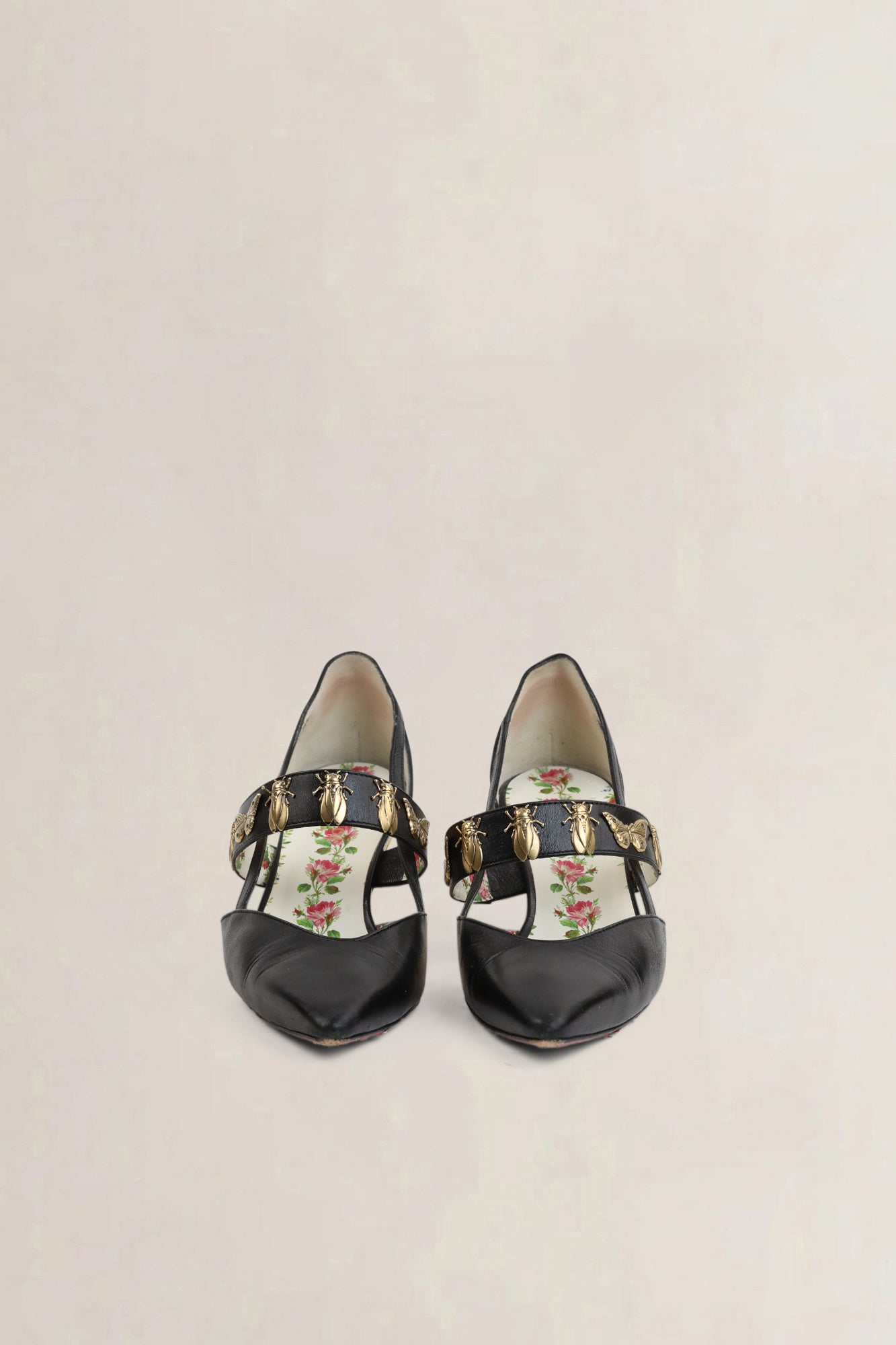 Black Leather Cutout Bamboo Pumps