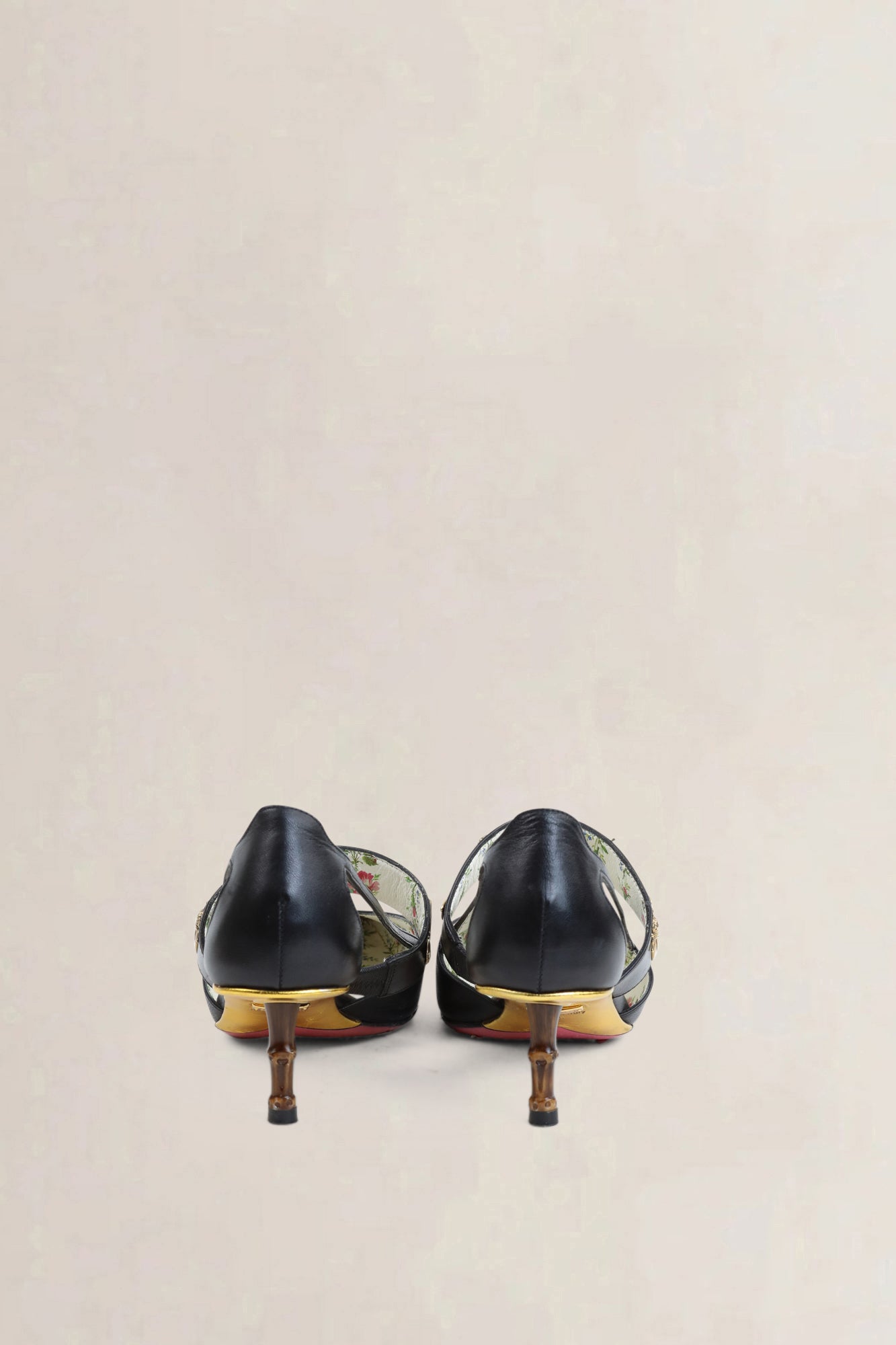 Black Leather Cutout Bamboo Pumps