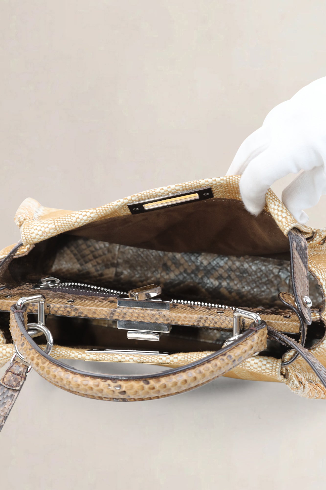 Peekaboo Medium Raffia/PythonShoulder Bag