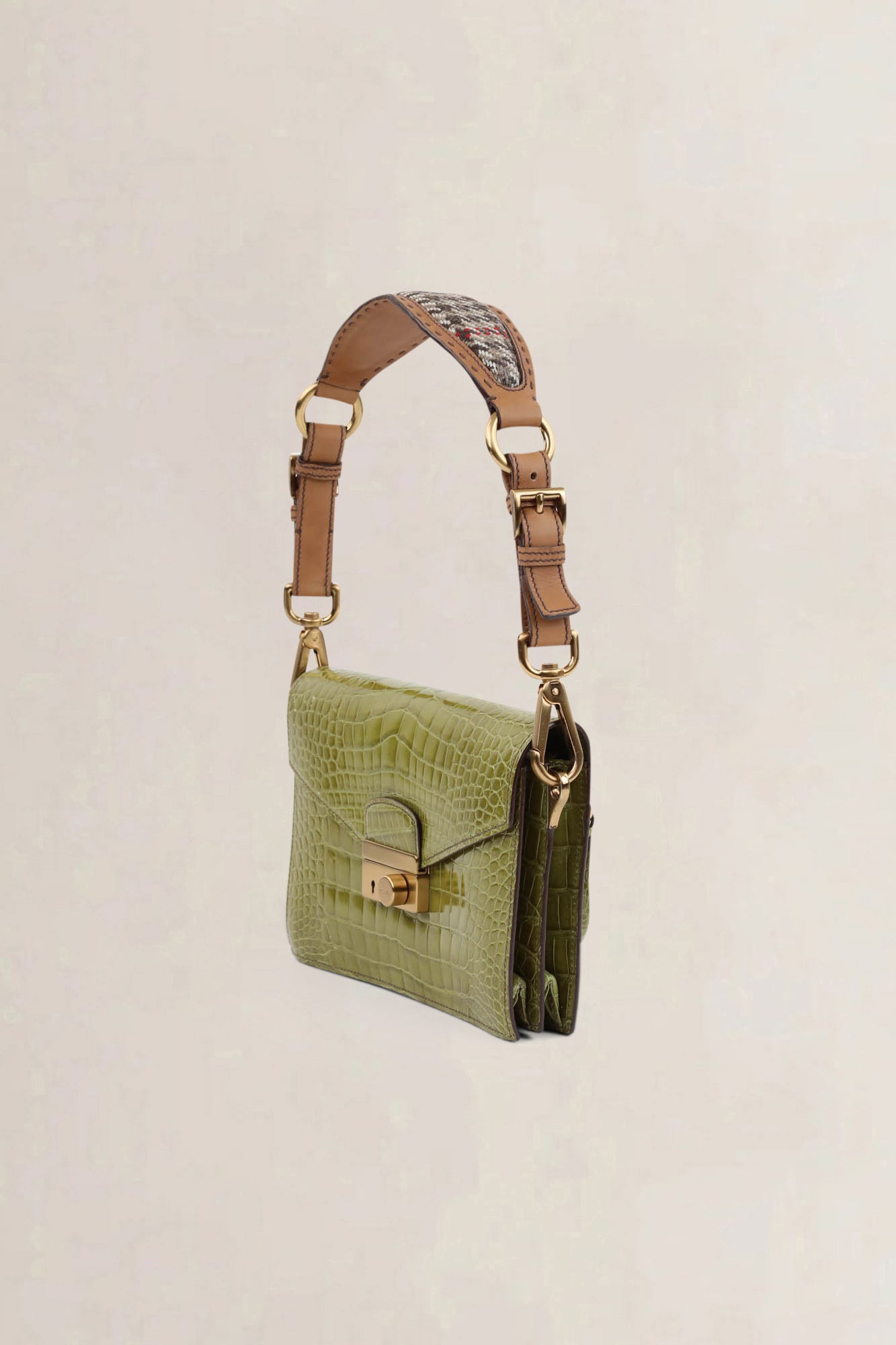 Prada Green Croco Sound Shoulder Bag