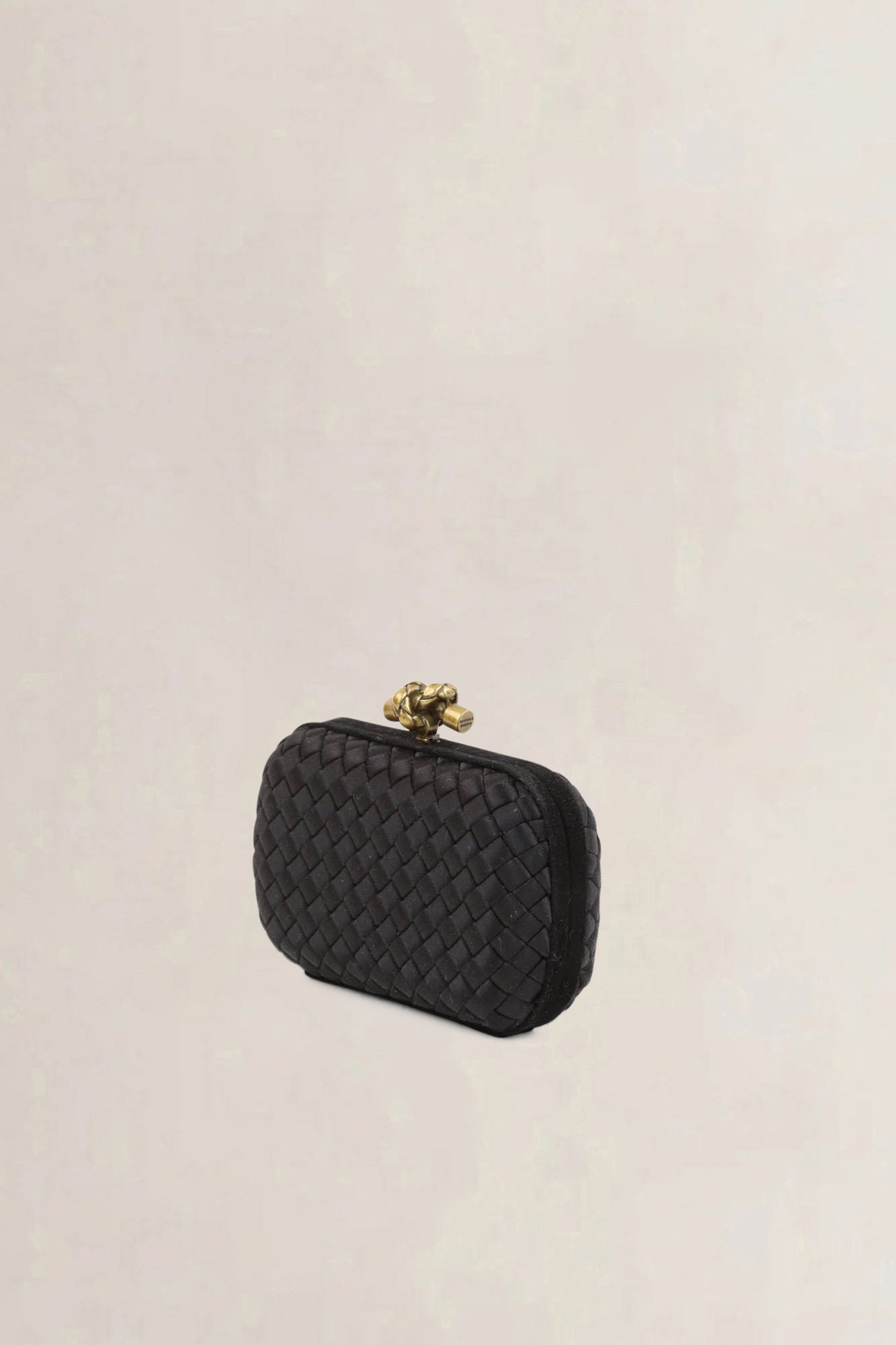 Bottega Veneta Black Satin Knot Clutch