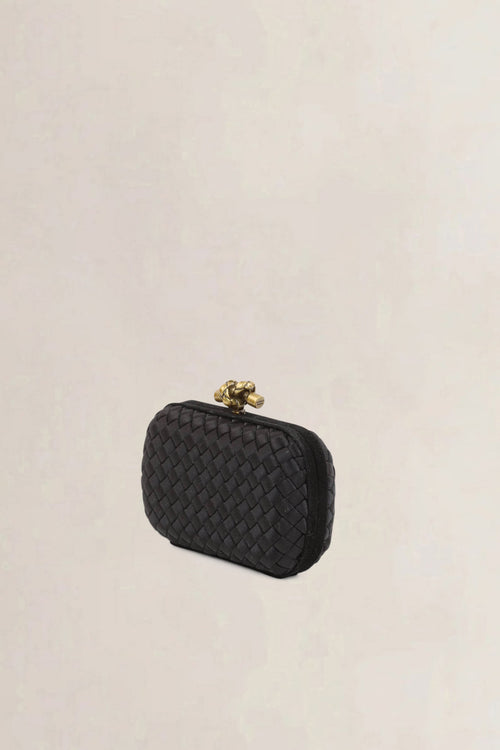 Bottega Veneta Black Satin Knot Clutch