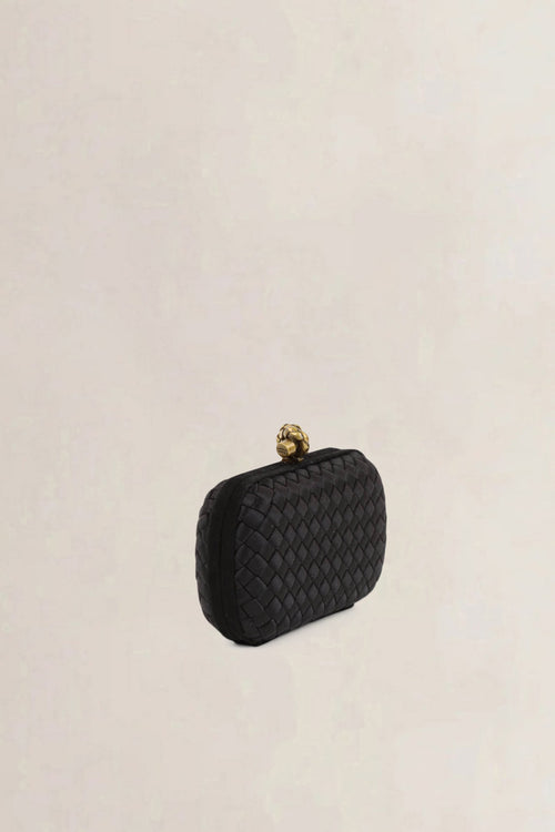Bottega Veneta Black Satin Knot Clutch