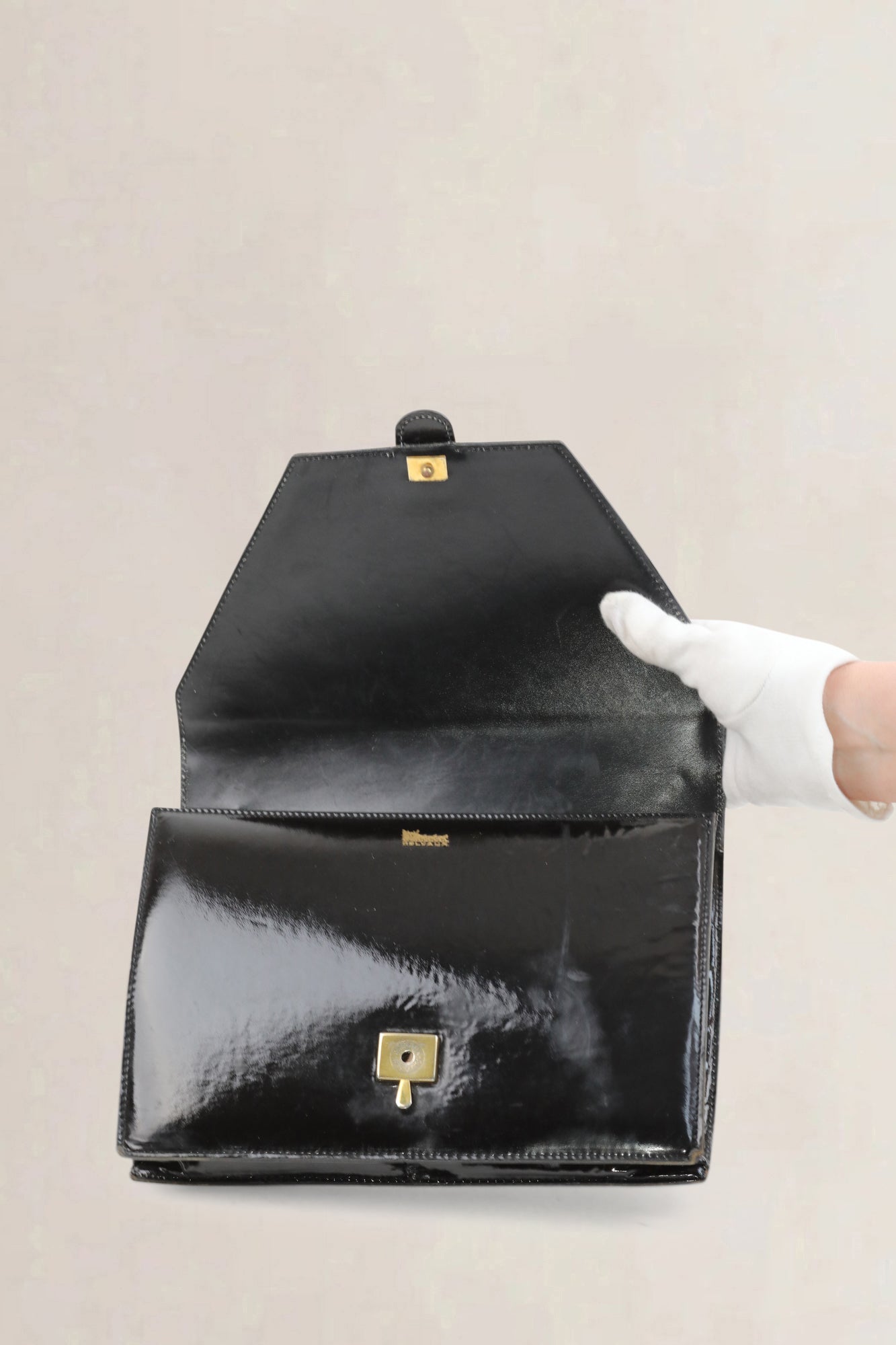 Black Equipage Patent Top Handle Bag