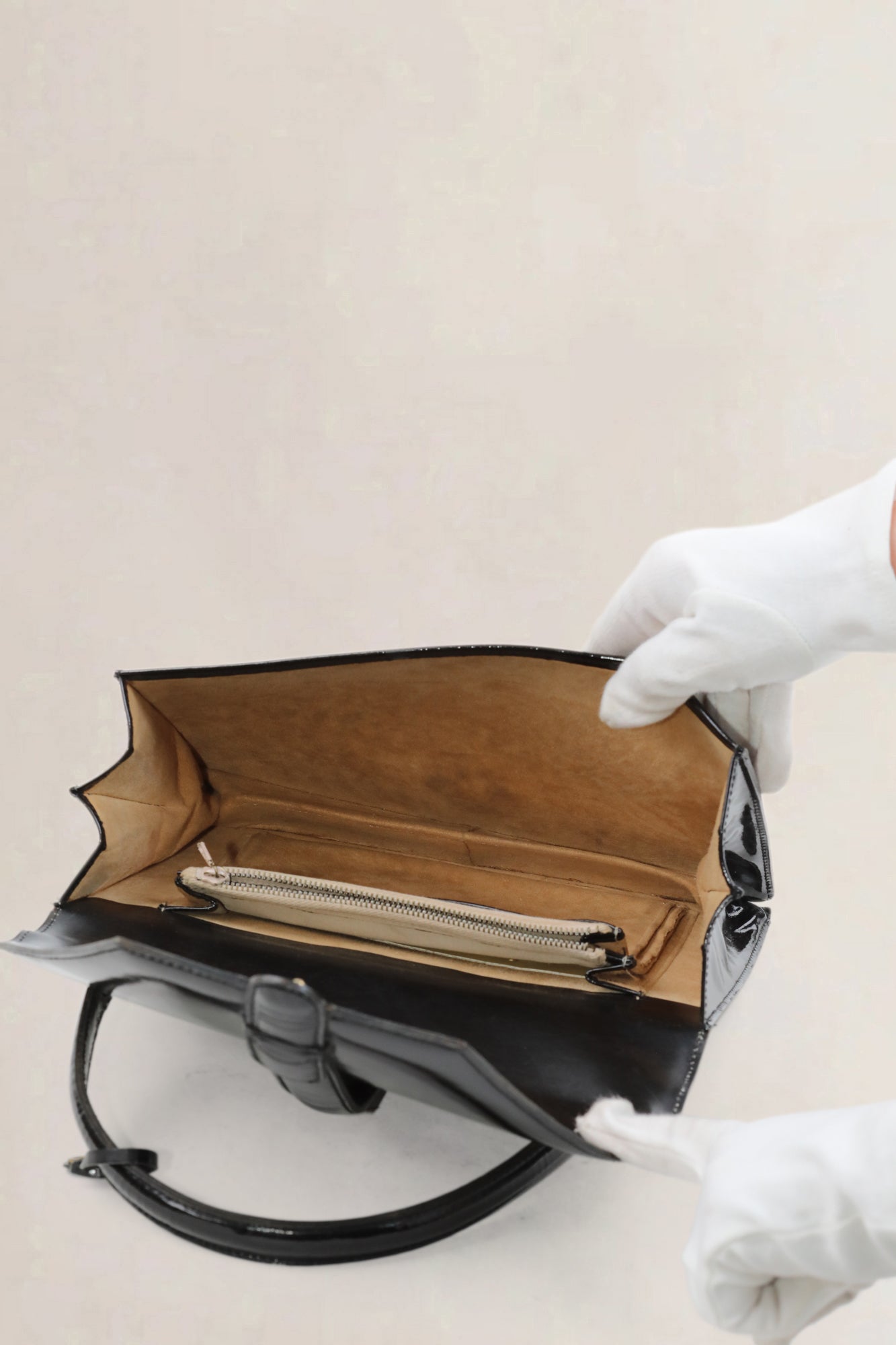Black Equipage Patent Top Handle Bag