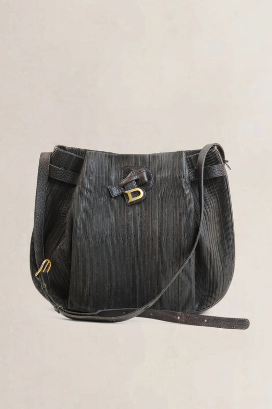 Black Toile De Cuir Bannière Crossbody Bag