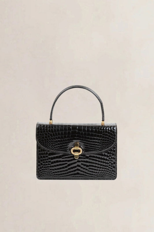 Vintage Black Croco Top Handle Bag