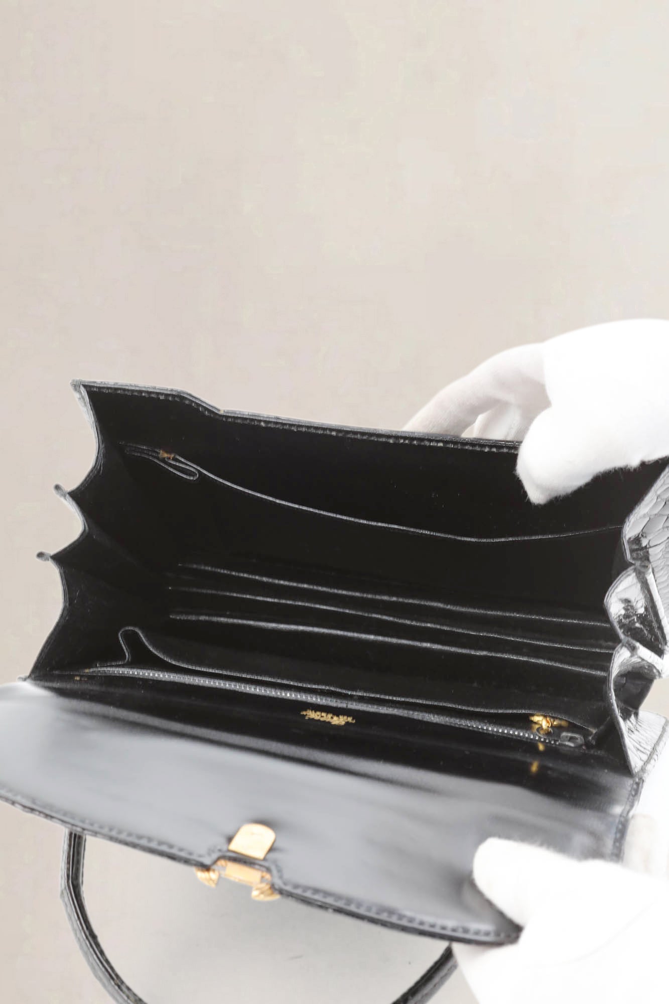 Vintage Black Croco Top Handle Bag