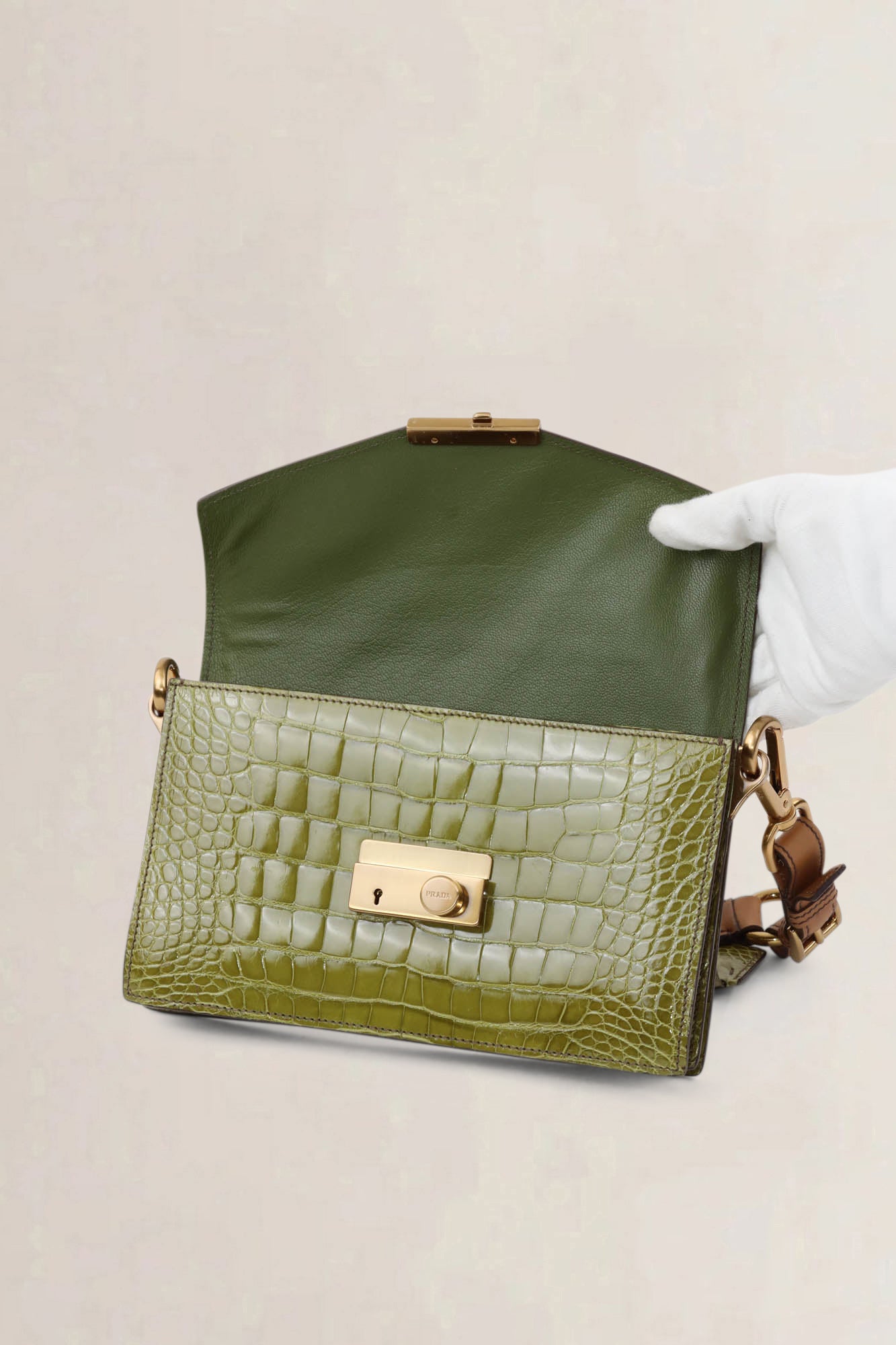 Prada Green Croco Sound Shoulder Bag
