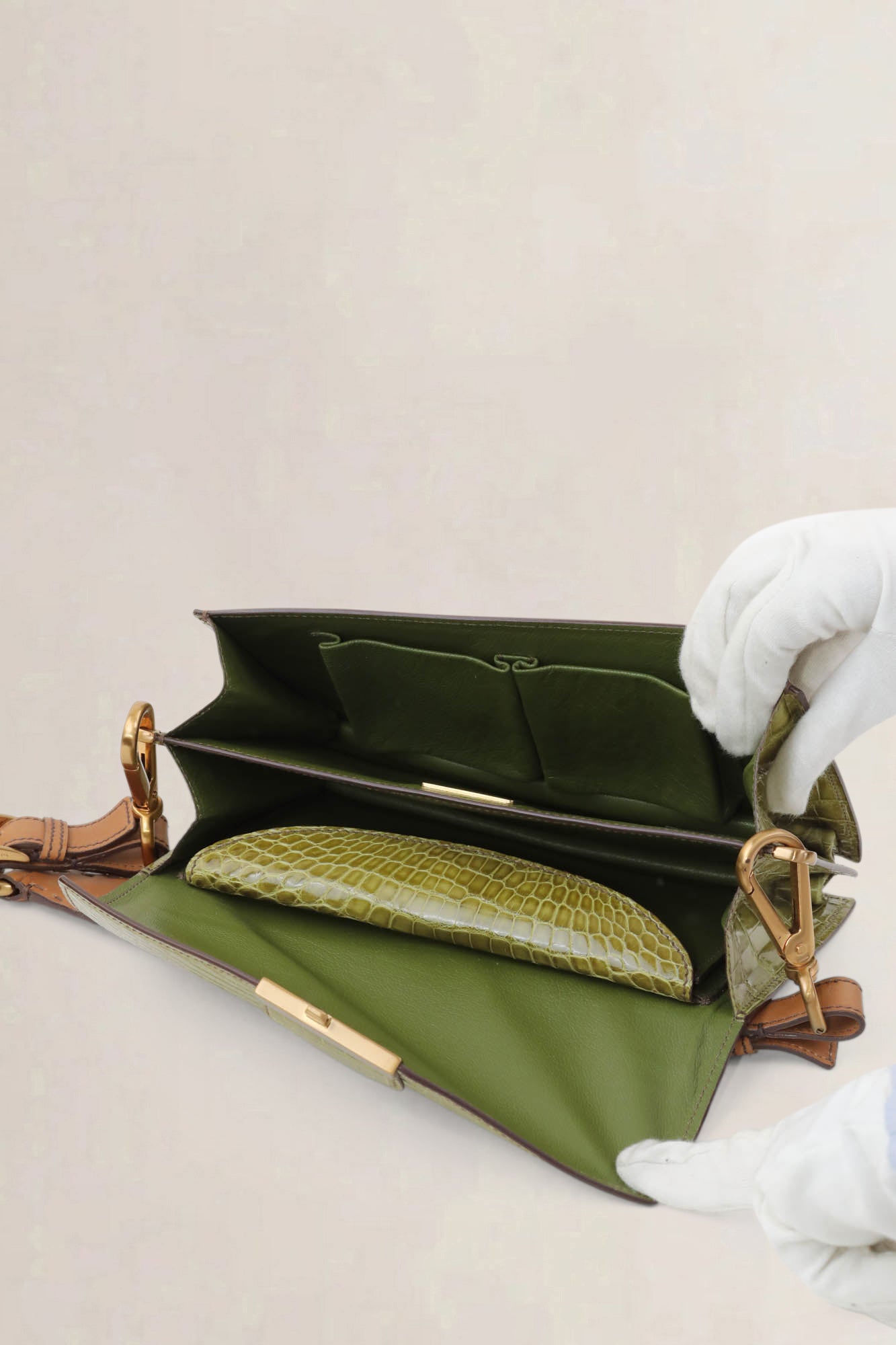 Prada Green Croco Sound Shoulder Bag