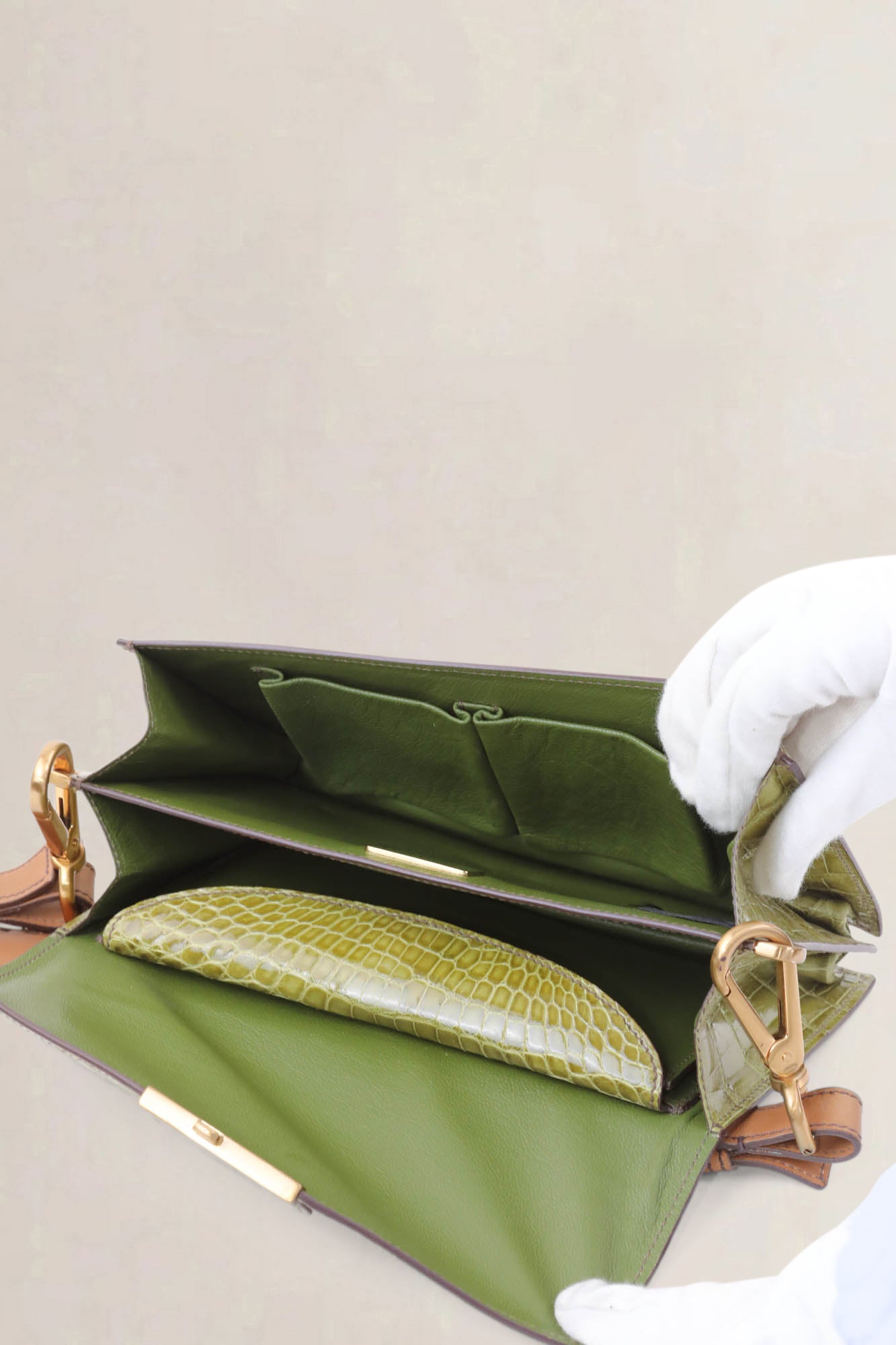 Prada Green Croco Sound Shoulder Bag