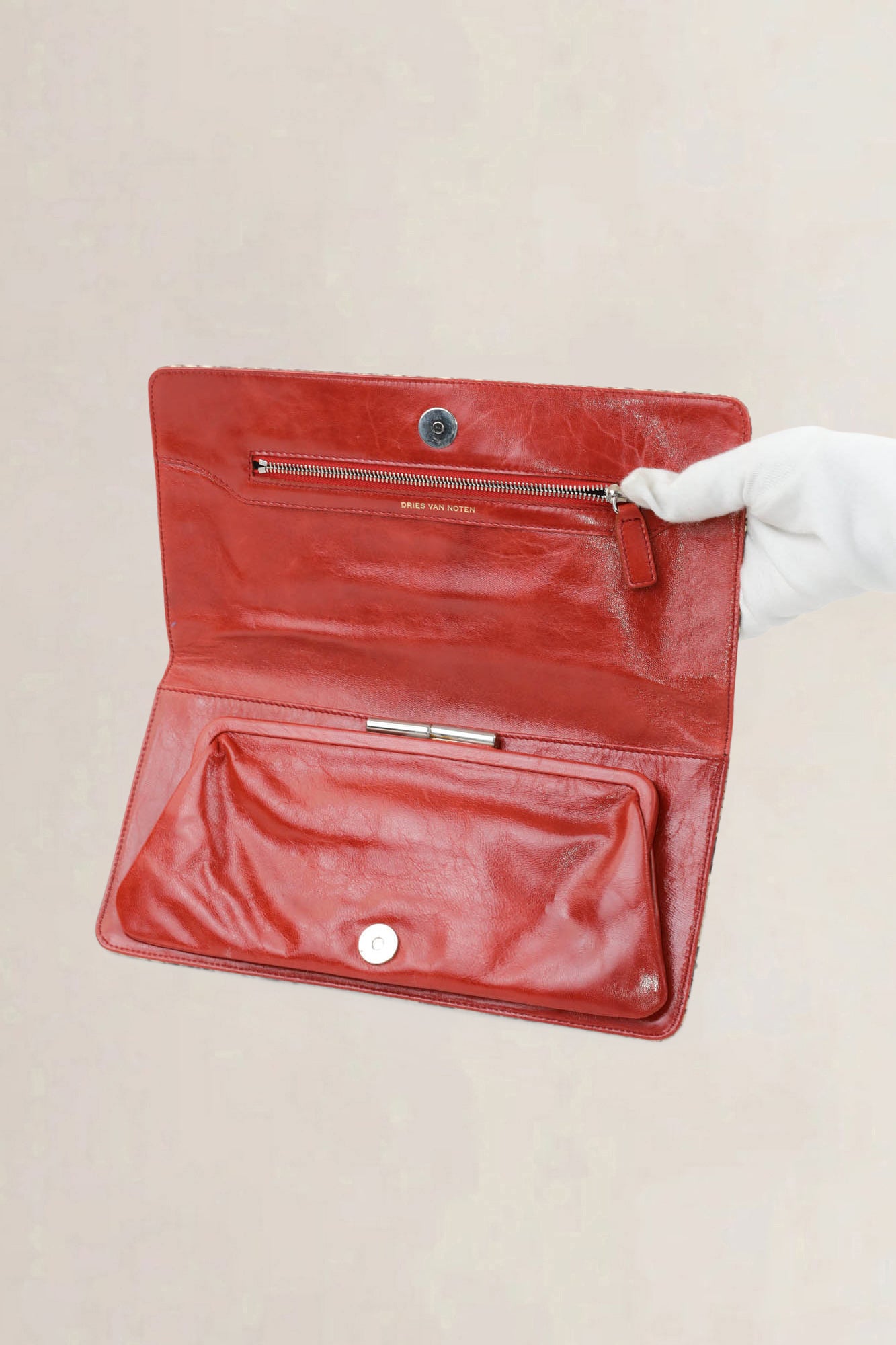 Dries Van Noten Python Printed Leather Clutch