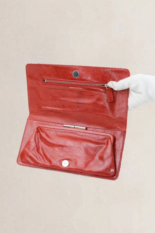 Dries Van Noten Python Printed Leather Clutch