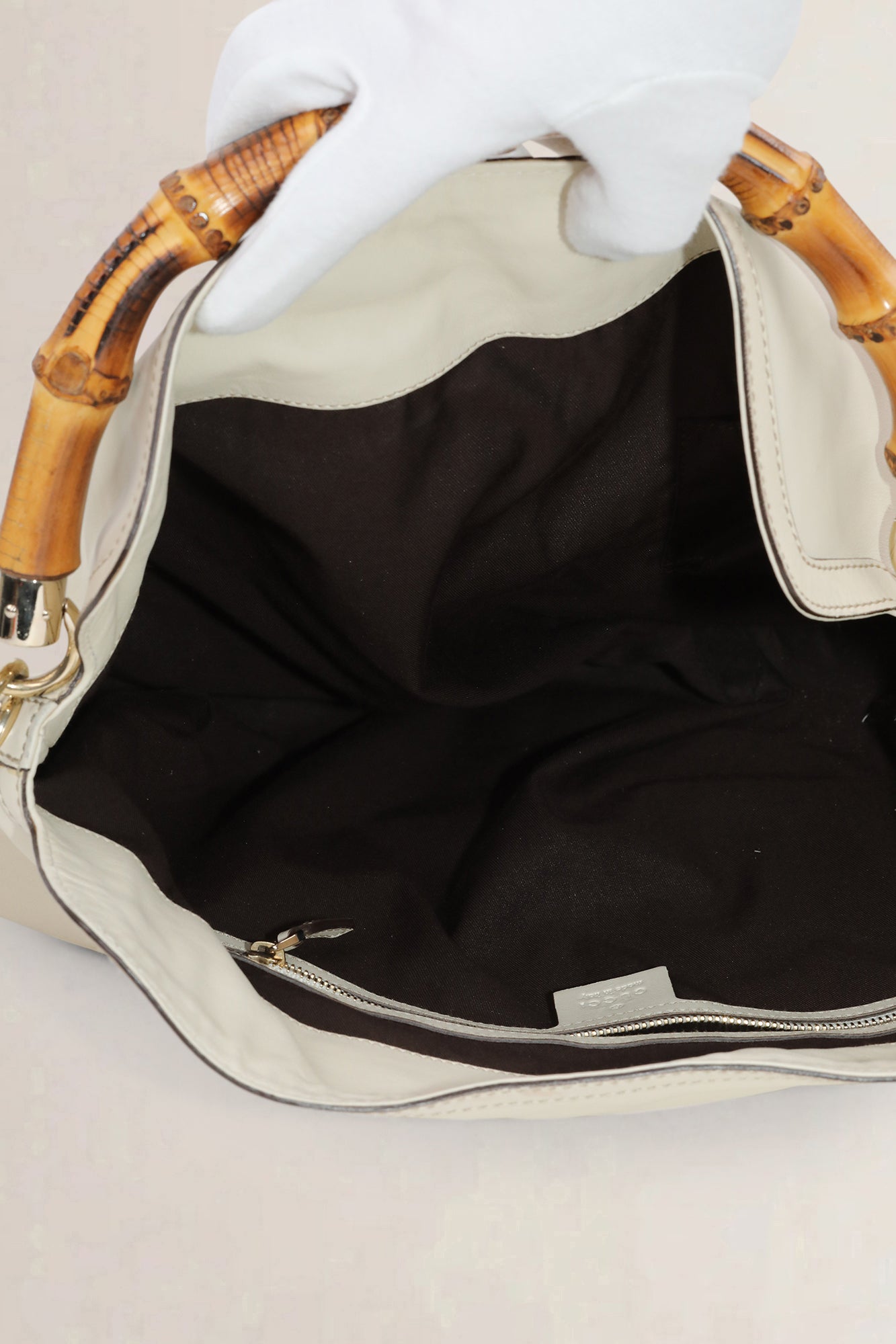 Gucci White Peggy Bamboo Top Handle Bag