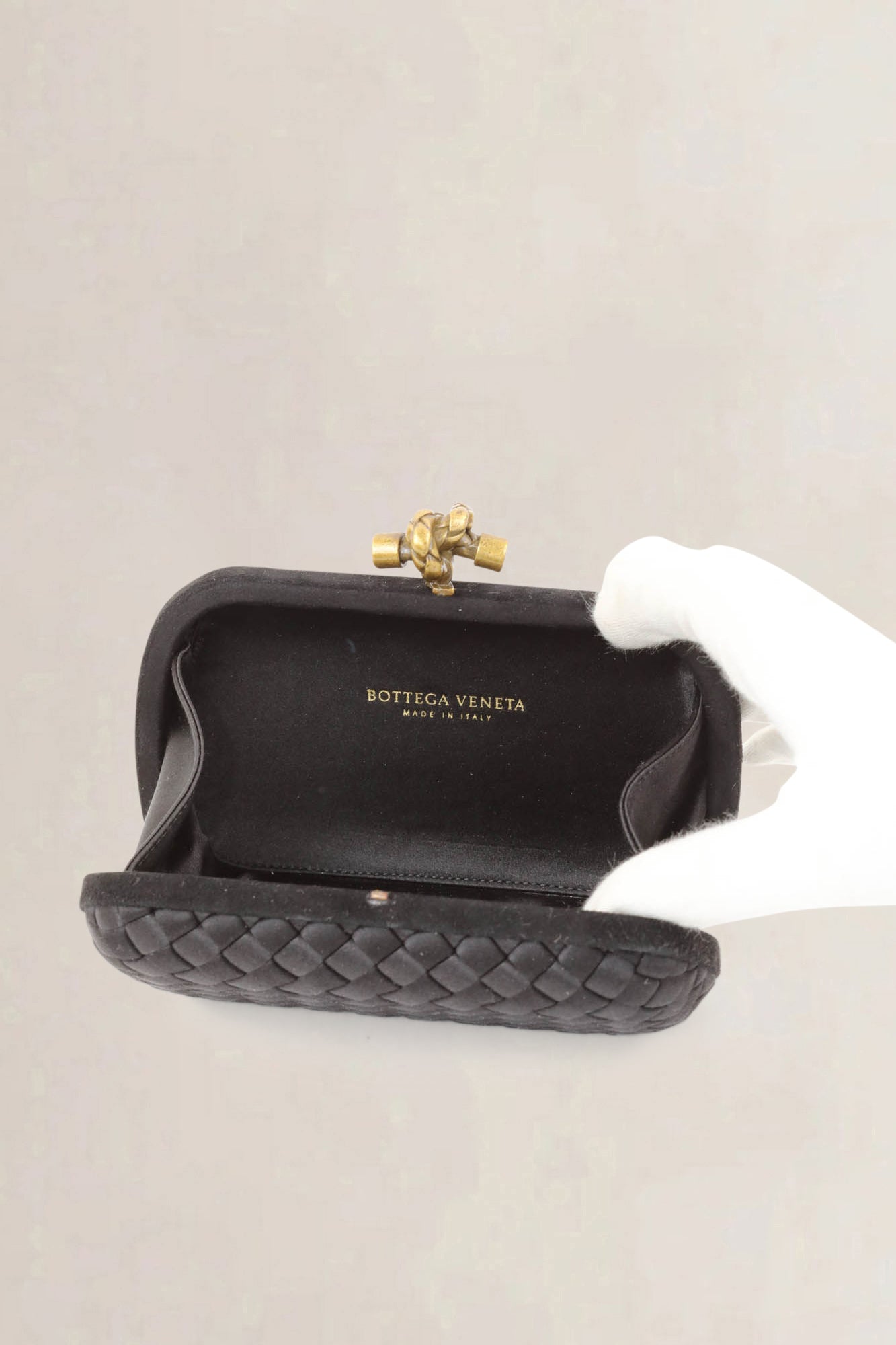 Bottega Veneta Black Satin Knot Clutch