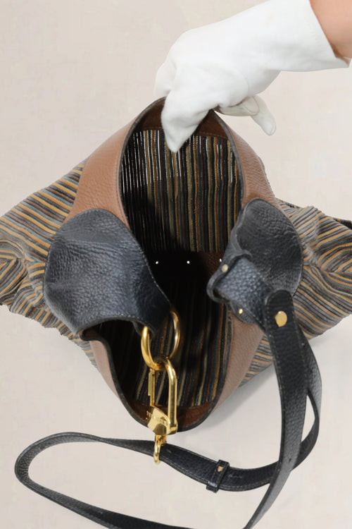 Delvaux Blue/Brown Toile De Cuir Satan Shoulder Bag
