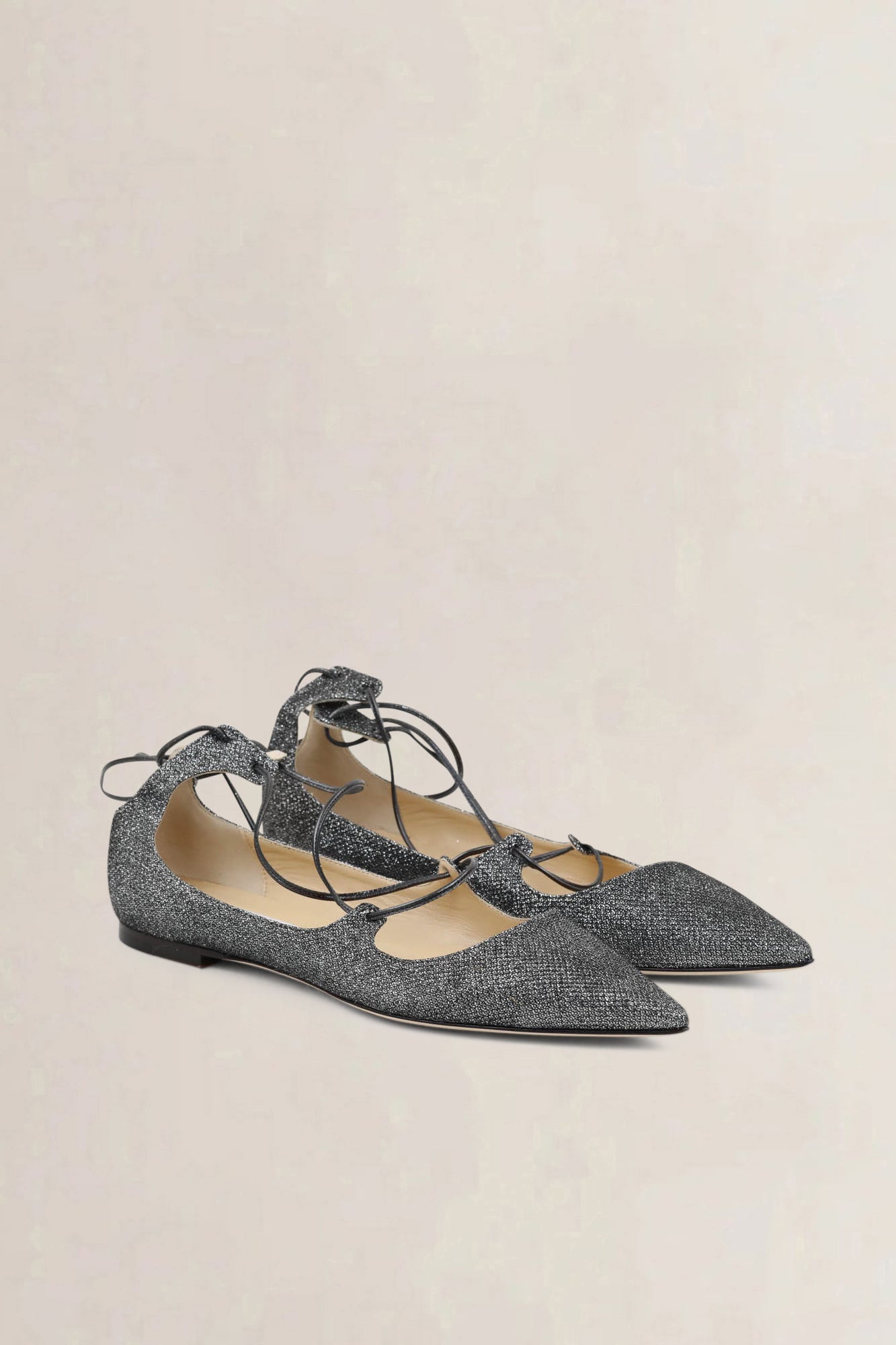 Jimmy Choo Glitter Lace-Up Flats