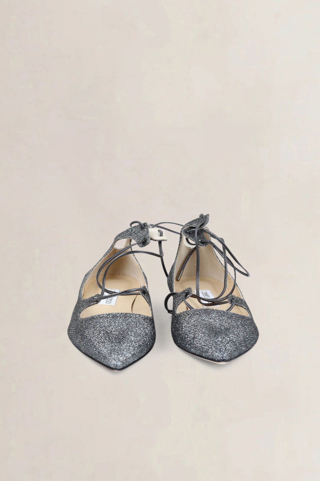 Jimmy Choo Glitter Lace-Up Flats