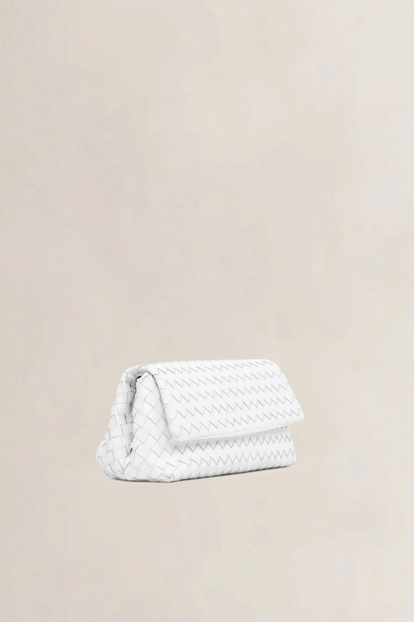White Intrecciato Leather Clutch