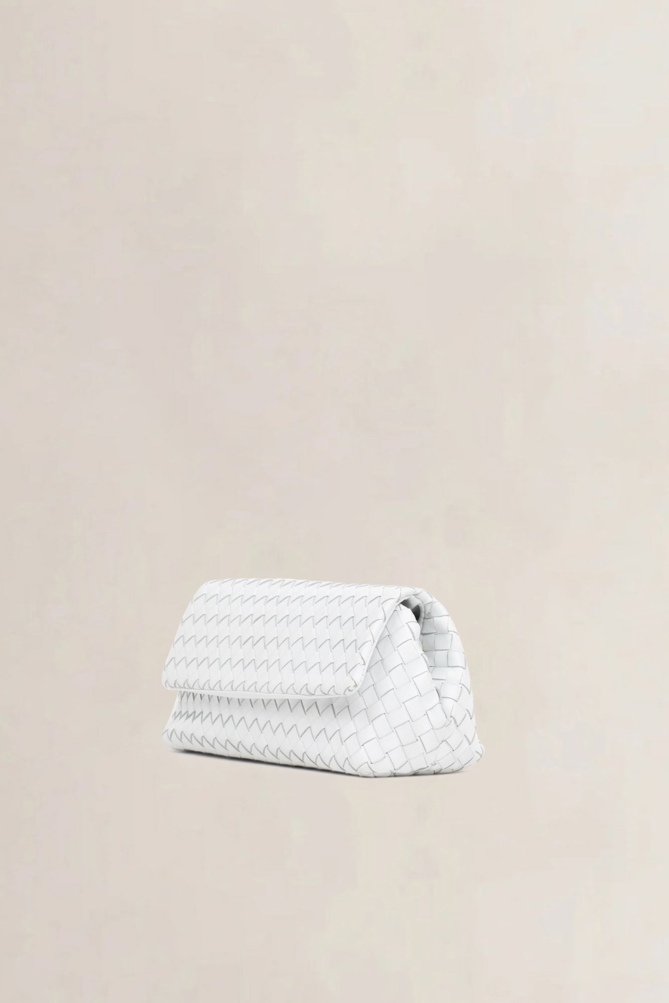 White Intrecciato Leather Clutch