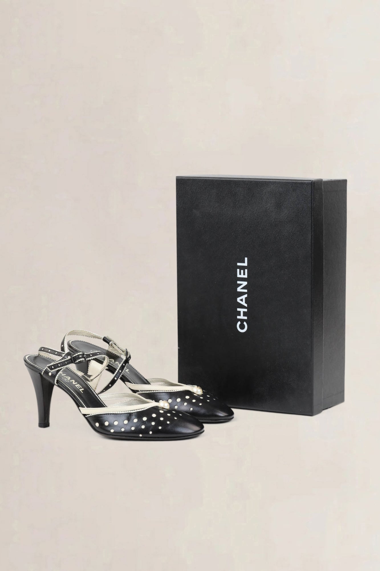 Chanel Black/White Slingback Heels