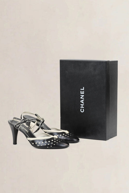 Chanel Black/White Slingback Heels