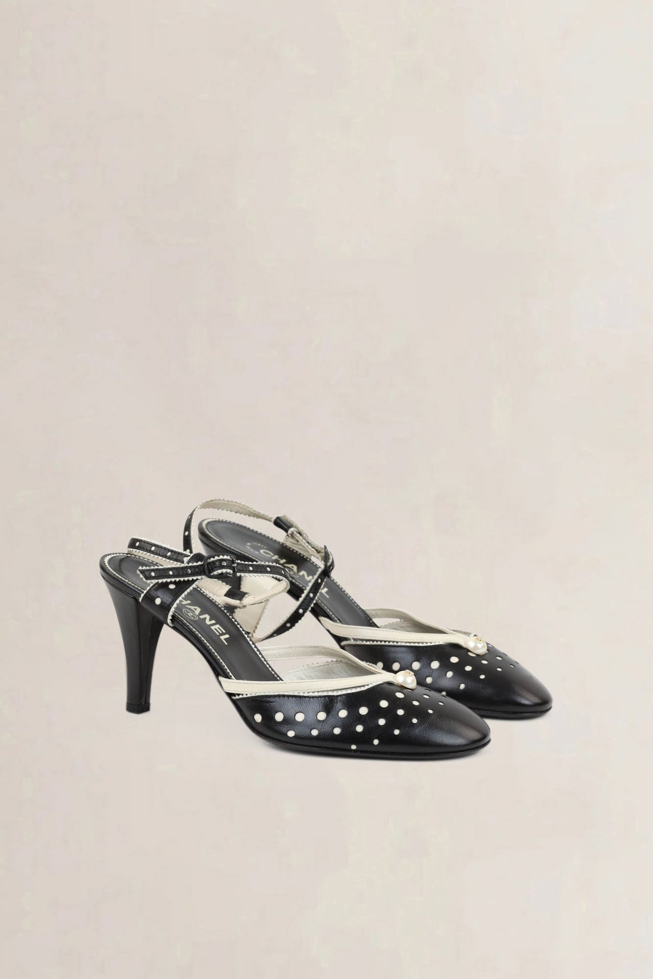 Chanel Black/White Slingback Heels