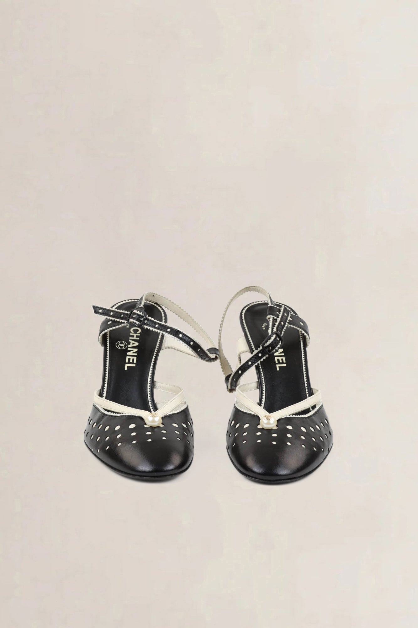 Chanel Black/White Slingback Heels