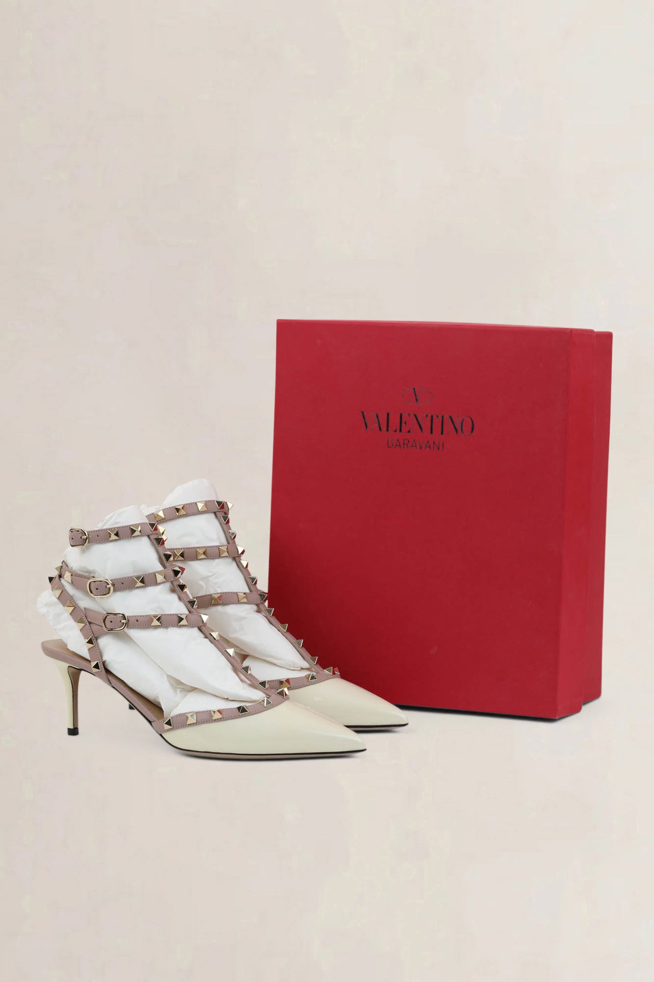 Valentino Garavani Ivory Rockstud Caged Pumps