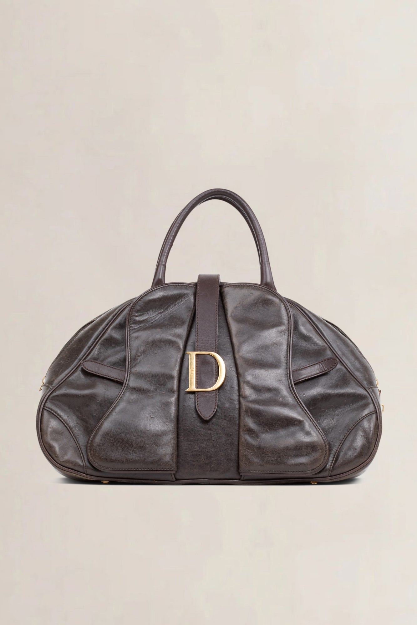 Vintage Double Saddle Bowler Top Handle Bag