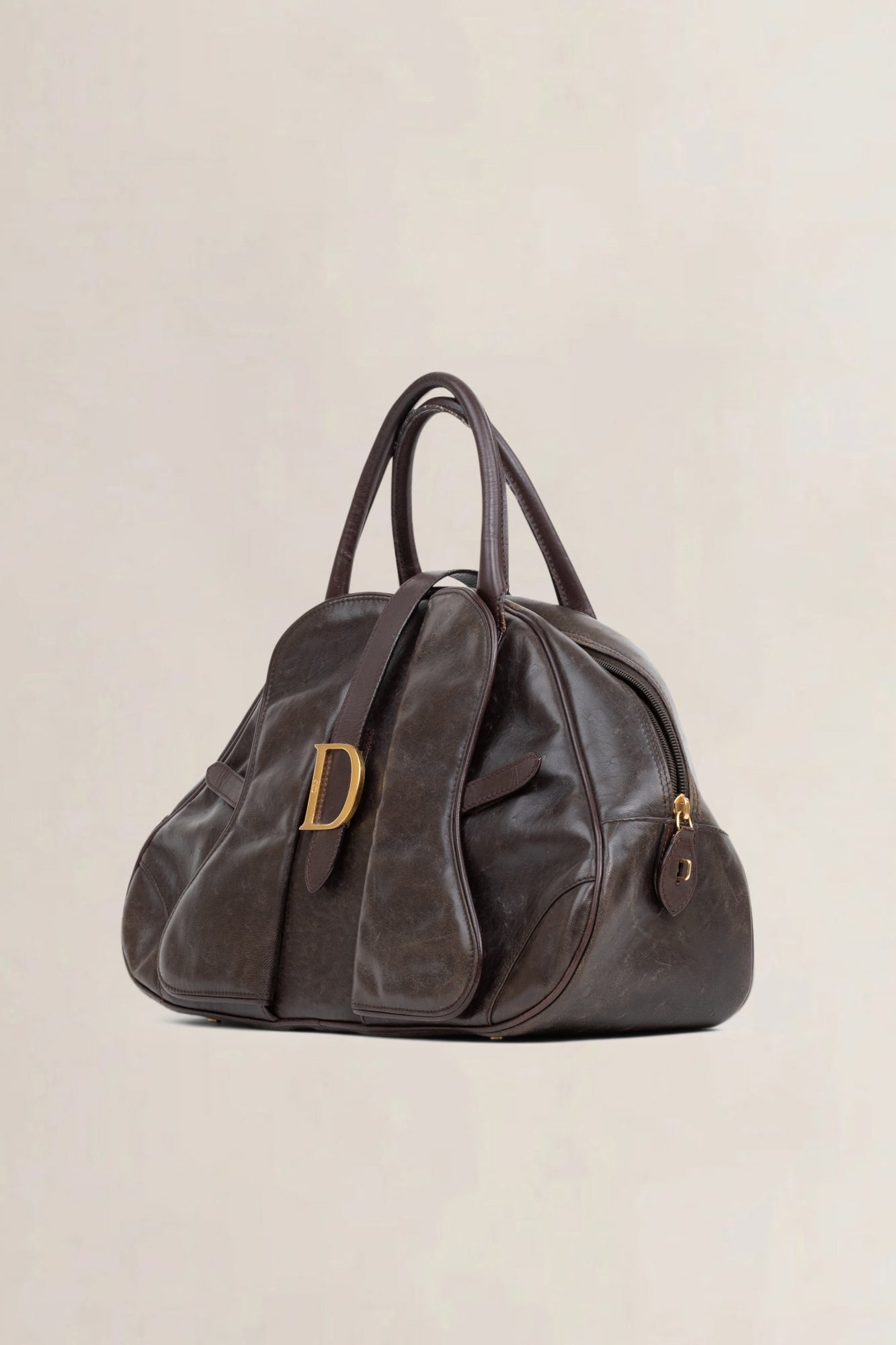 Vintage Double Saddle Bowler Top Handle Bag