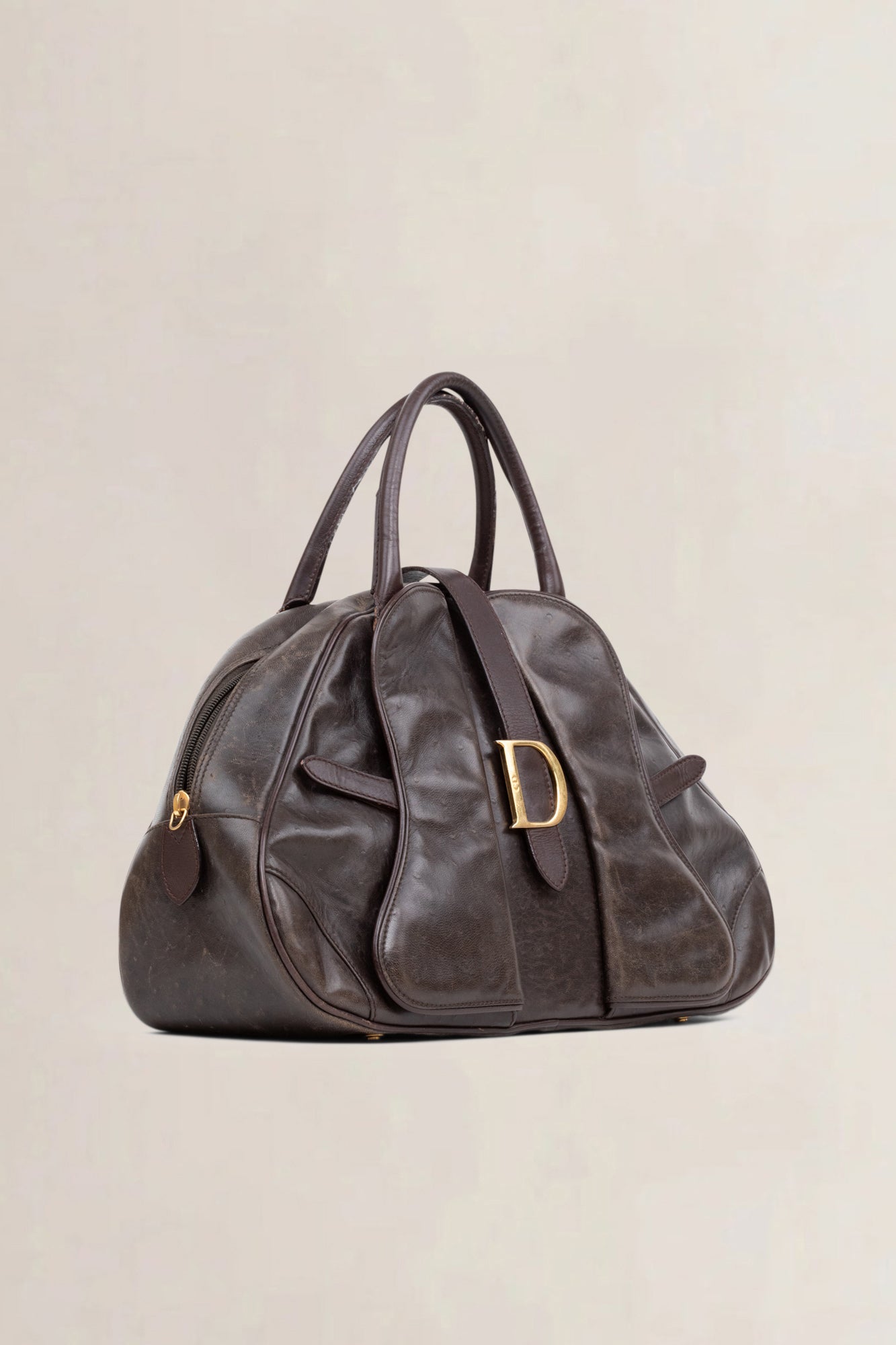 Vintage Double Saddle Bowler Top Handle Bag