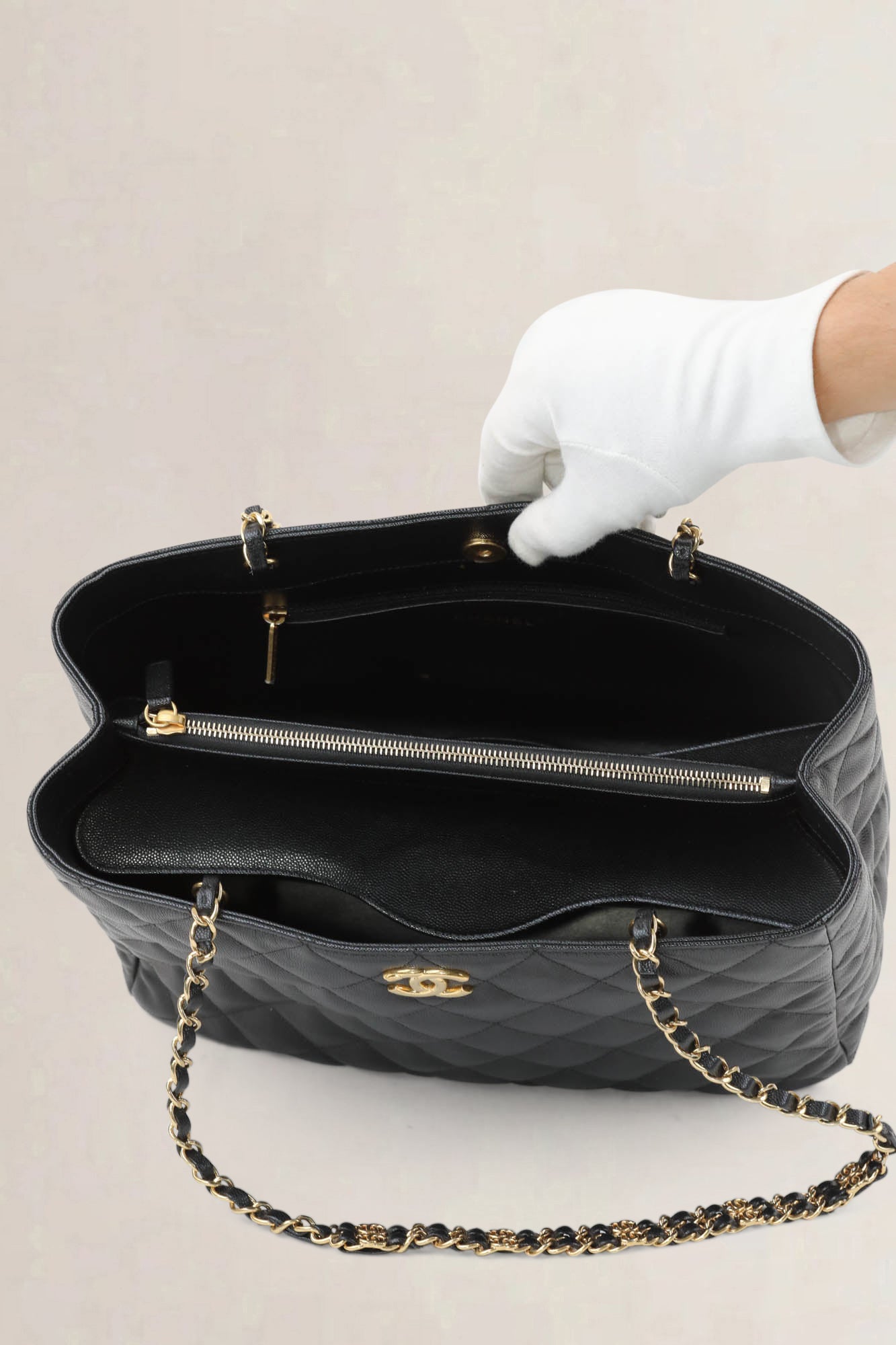 Chanel Black Caviar Quilted Shopping Bag