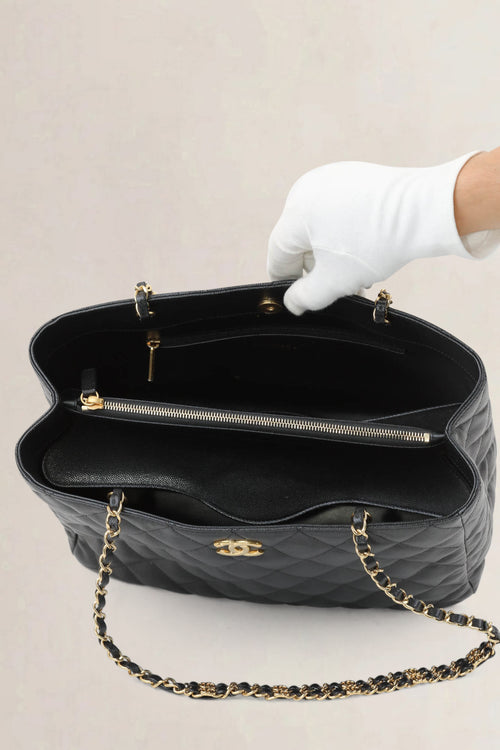 Chanel Black Caviar Quilted Shopping Bag