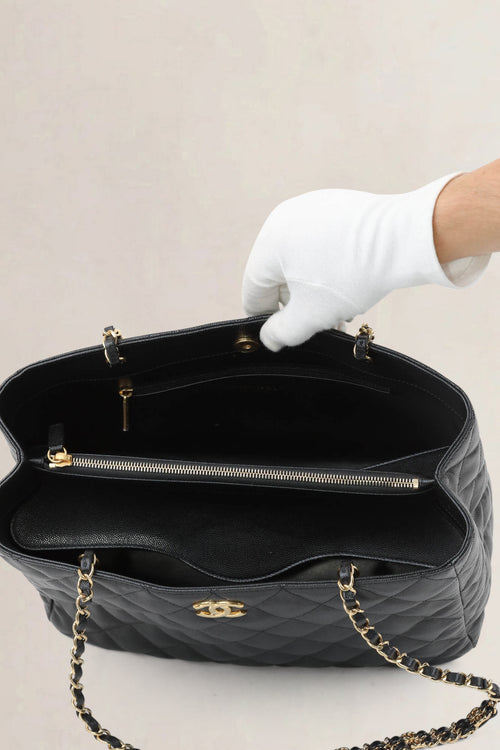 Chanel Black Caviar Quilted Shopping Bag