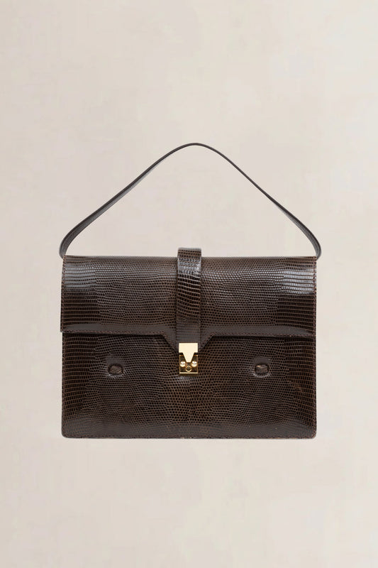 Paris Vintage Brown Lizard Top Handle Bag