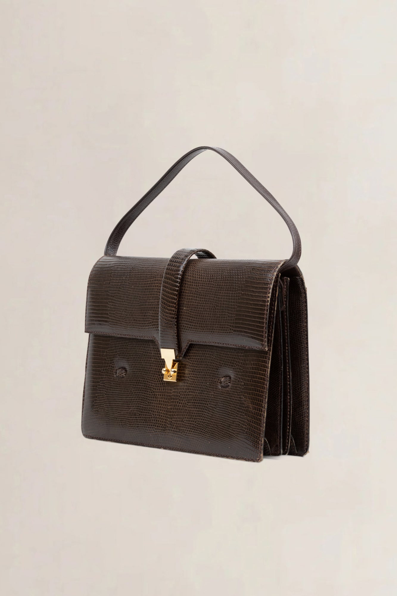 Paris Vintage Brown Lizard Top Handle Bag