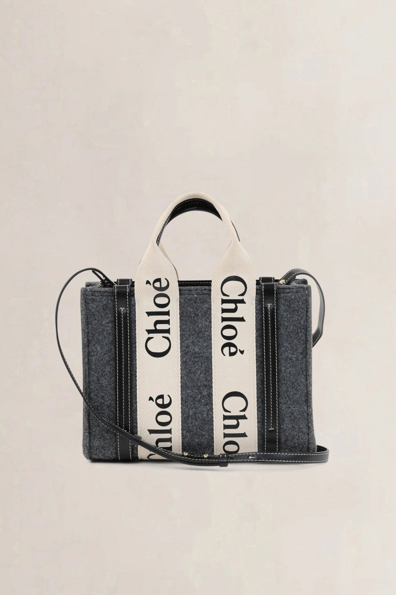 Chloé Grey Wool Woody Small Crossbody Bag
