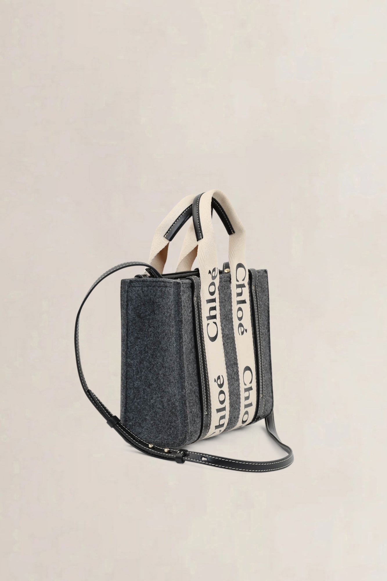 Chloé Grey Wool Woody Small Crossbody Bag