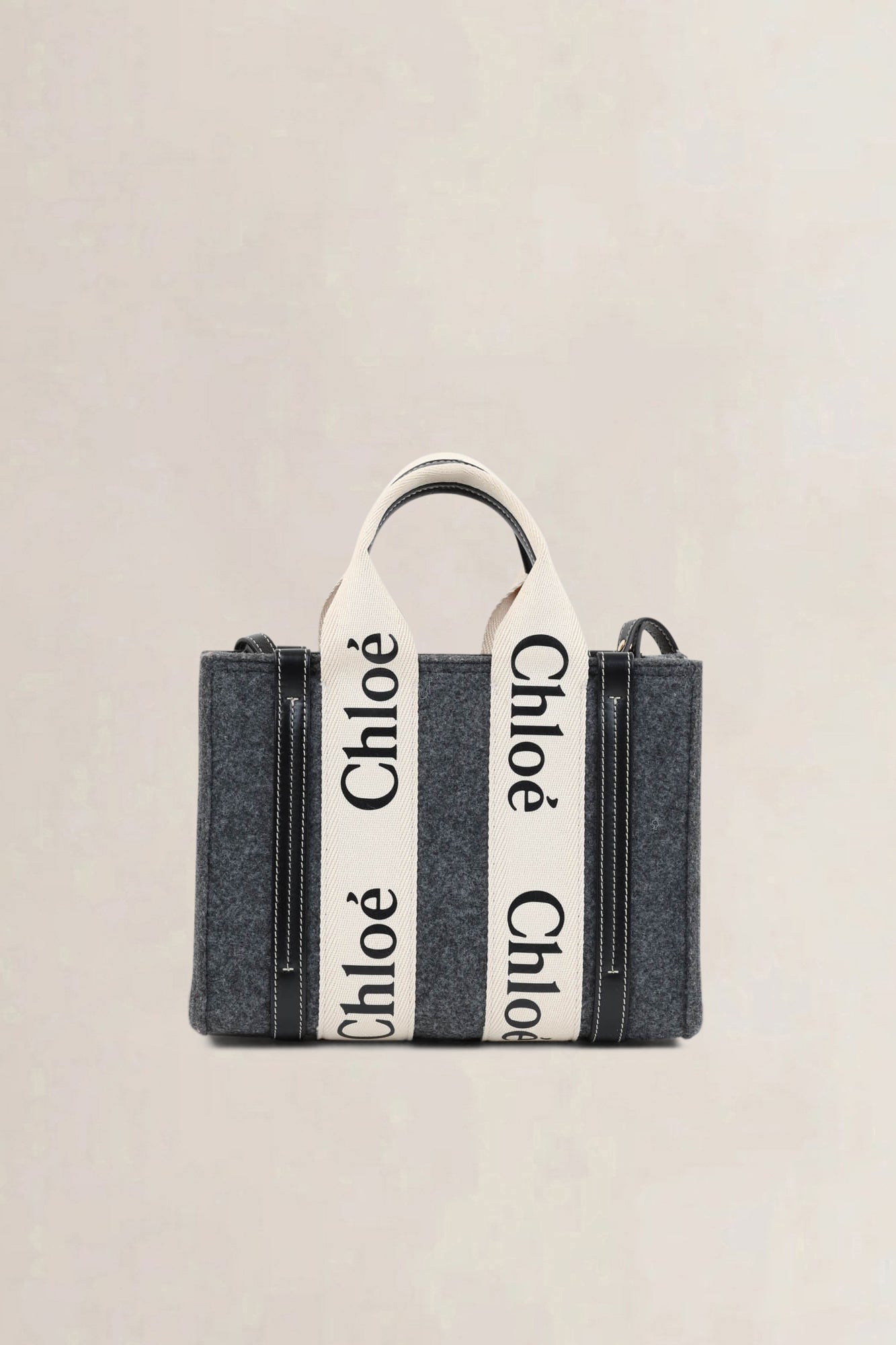 Chloé Grey Wool Woody Small Crossbody Bag