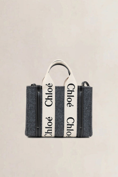 Chloé Grey Wool Woody Small Crossbody Bag