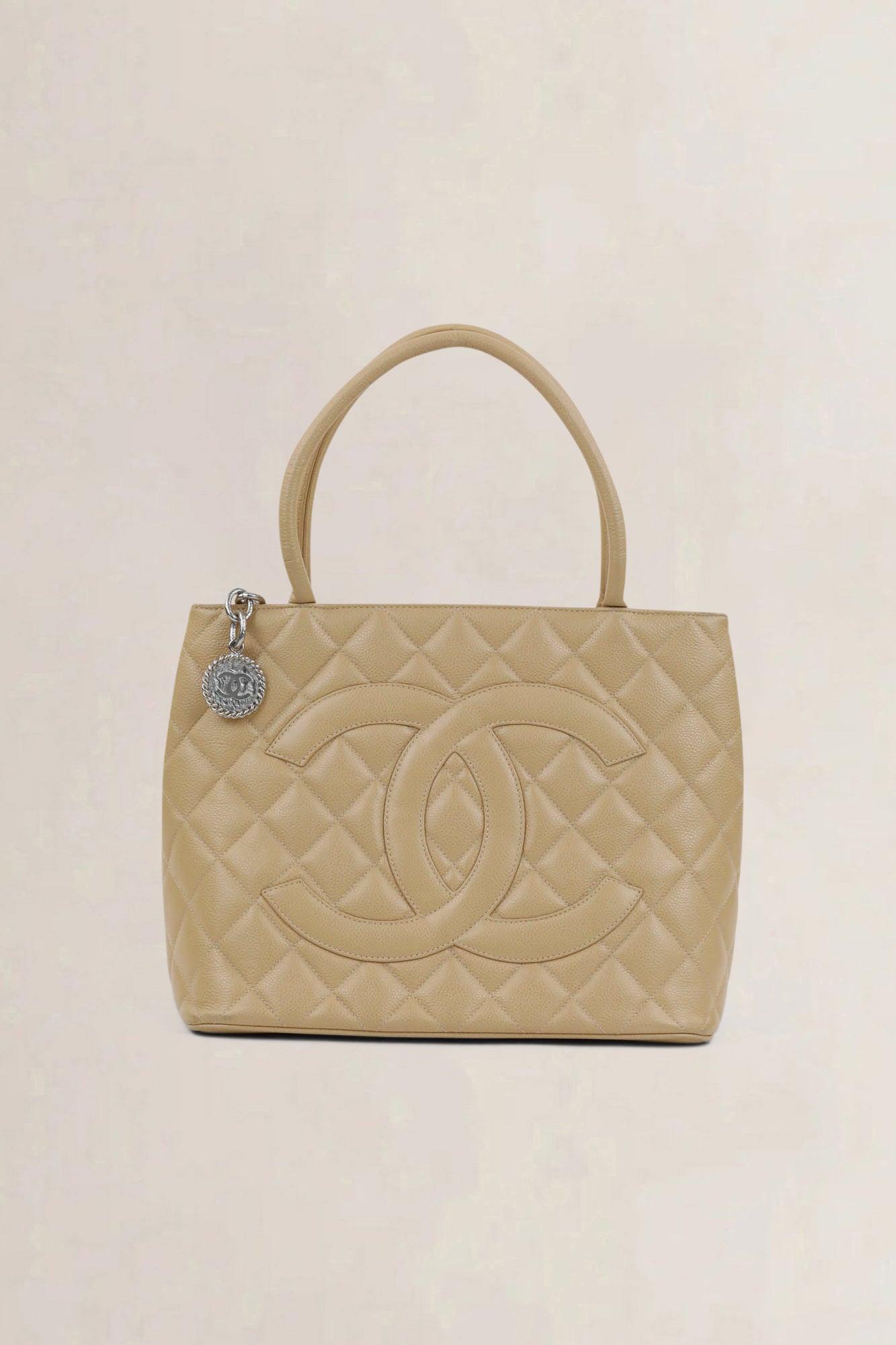 Chanel Beige Caviar Leather Medaillon Shoulder Bag