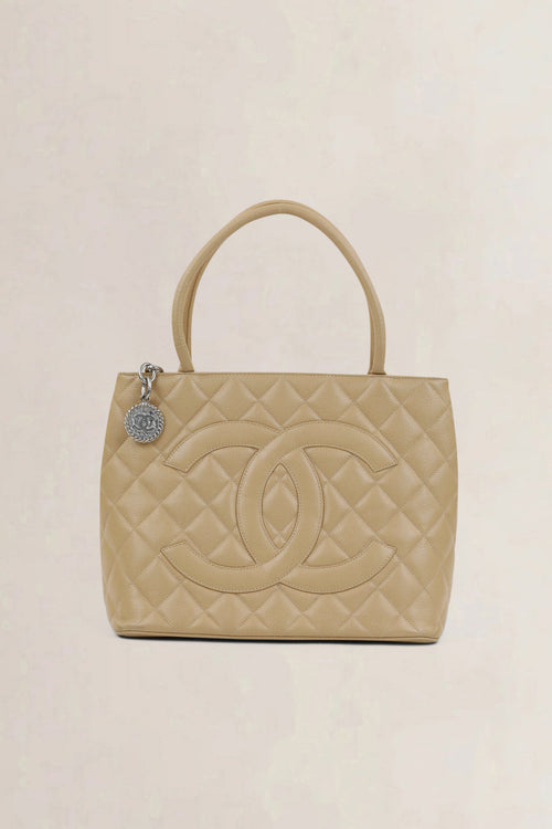 Chanel Beige Caviar Leather Medaillon Shoulder Bag