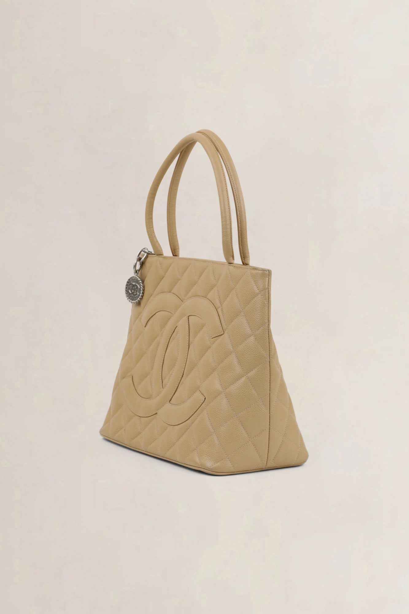Chanel Beige Caviar Leather Medaillon Shoulder Bag
