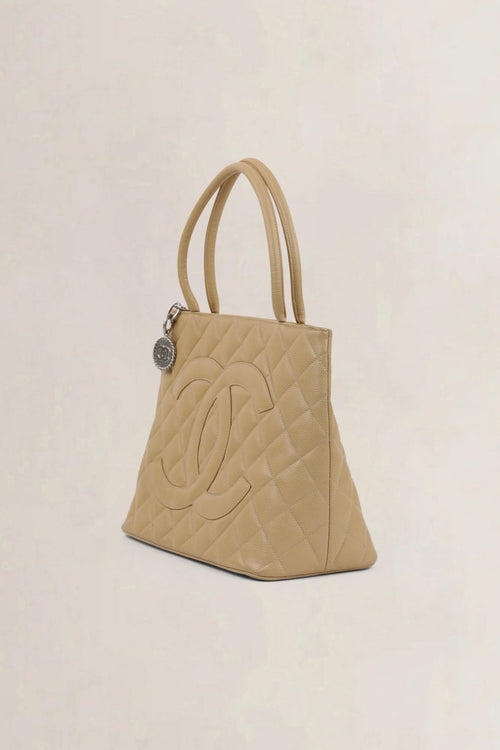 Chanel Beige Caviar Leather Medaillon Shoulder Bag