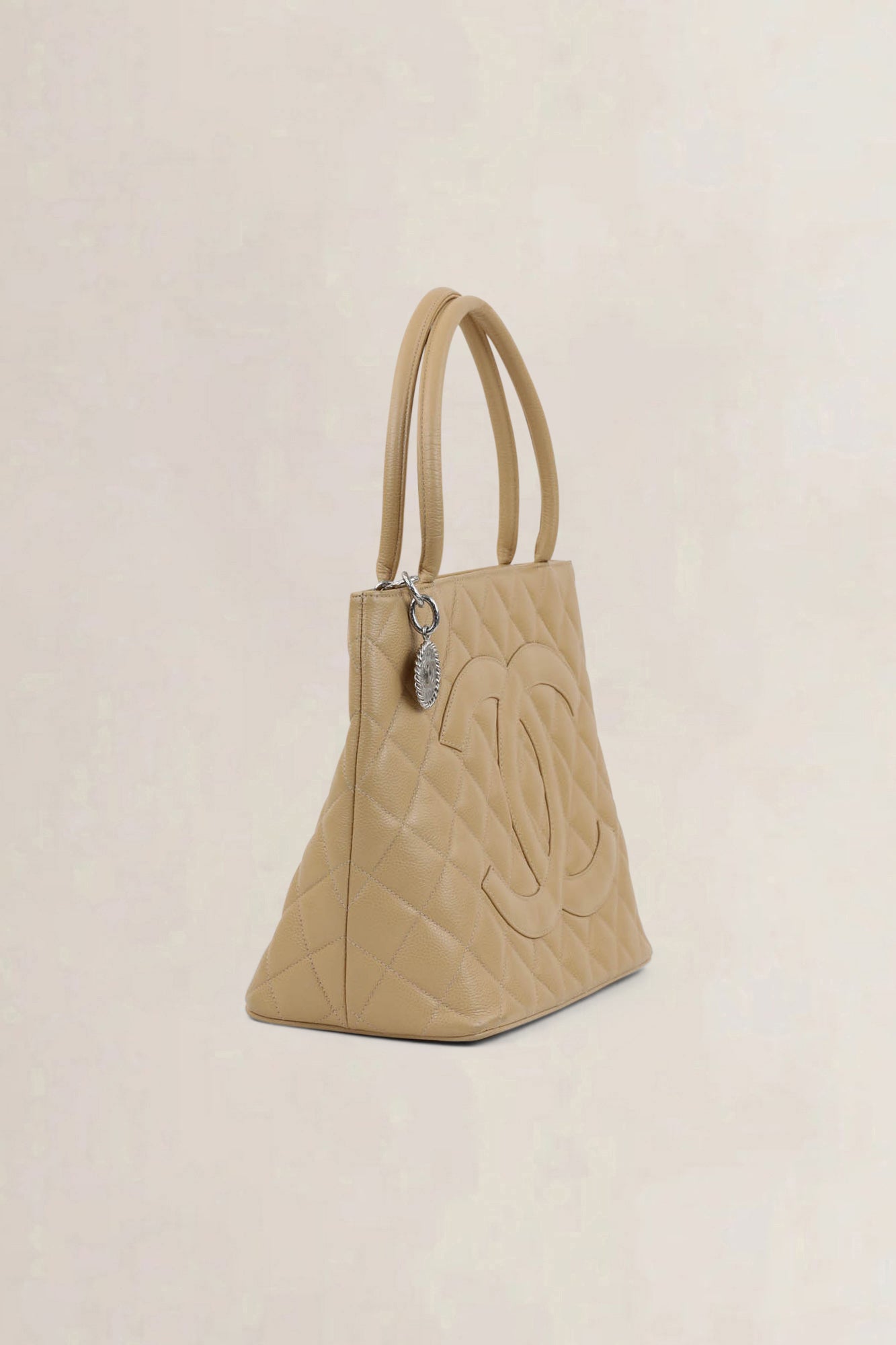 Chanel Beige Caviar Leather Medaillon Shoulder Bag