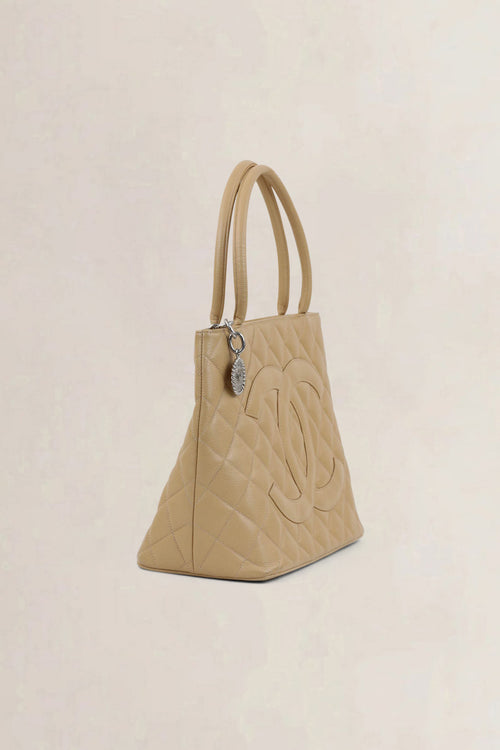 Chanel Beige Caviar Leather Medaillon Shoulder Bag