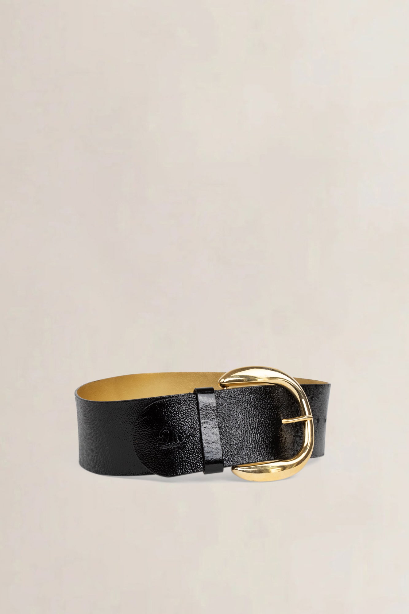 Black Gold Buckle Patent Leather Wide Belt