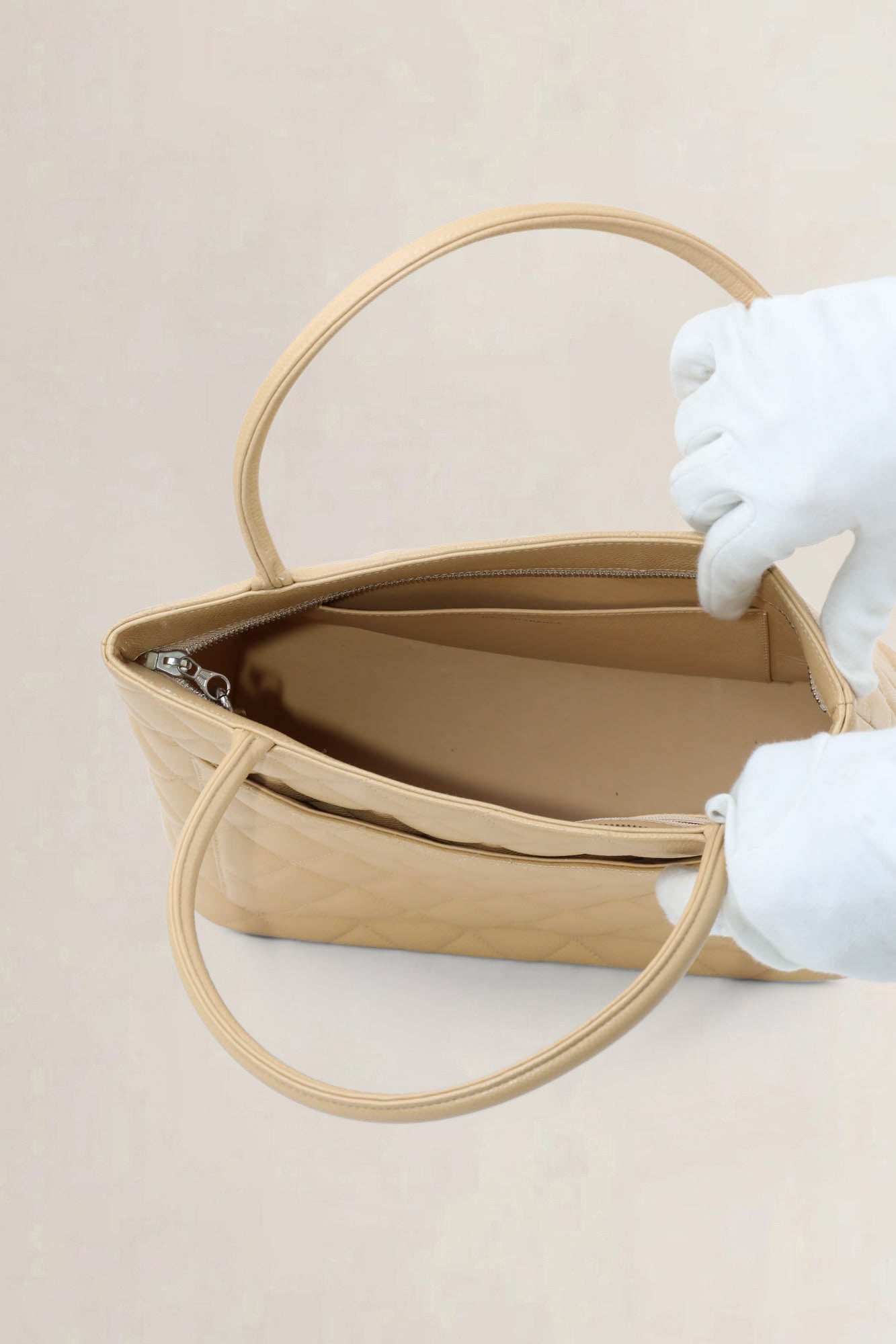 Chanel Beige Caviar Leather Medaillon Shoulder Bag